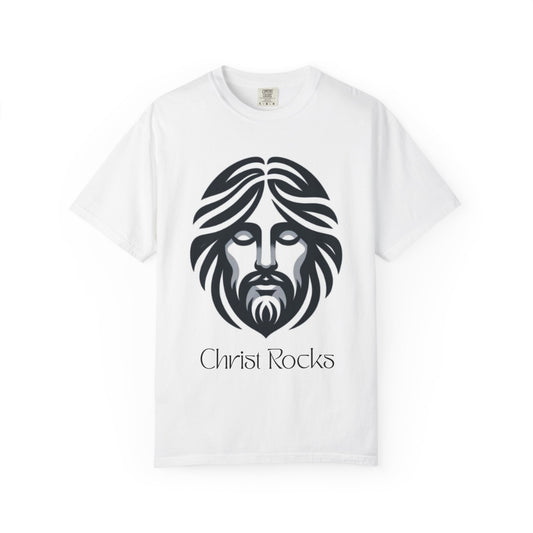 Christ Rocks Unisex Garment-Dyed T-Shirt, Faith Shirt, Christian Tee, Religious Apparel, Unique Gift for Believers